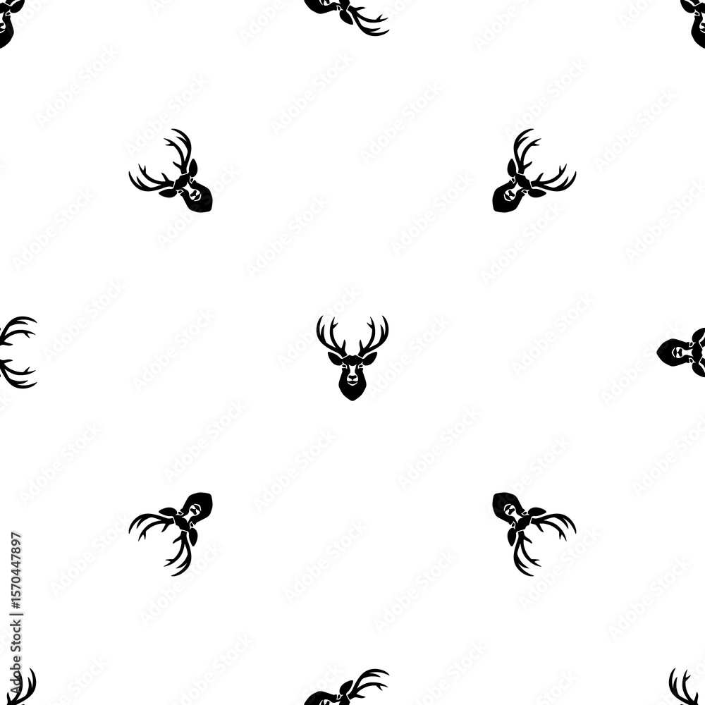 Poster seamless pattern of repeated black deer head symbols. elements are evenly spaced and some are rotate