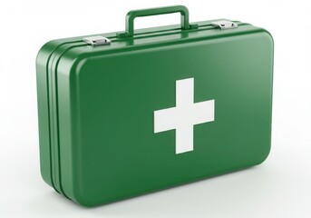 Obraz premium Green first aid kit with white cross symbol and metal clasps