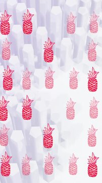 Animation of pineapple repeated over shapes on white background