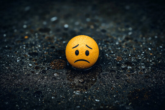 Sad emoji reflecting on a slippery floor