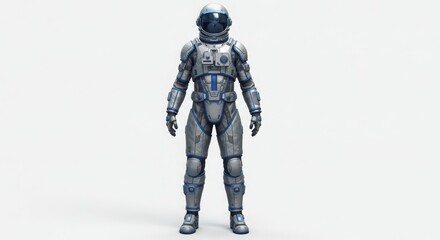 Futuristic astronaut spacesuit with blue accents on a white background