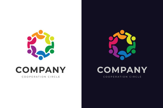 Multicolor teamwork circle logo with abstract people figures forming unity symbol, suitable for community, people group, charity, diversity, and social business branding
