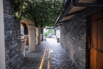 Castle Building Facade in Neoclassical Style as Classic Architectural Element