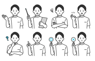 いろいろな表情･ポーズをする男性医師･看護師･技師のセット【人物ベクターイラスト素材】