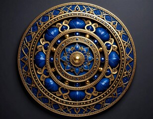 Obraz premium Ornate golden circle with blue accents