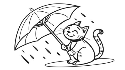 Obraz premium Cat Sitting with Umbrella Silhouette � Happy Pet Pose for Gifts, Prints, and SVG Decor Files