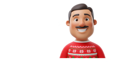 3d Cartoon Man with Red Christmas Sweater Isolated Character Render