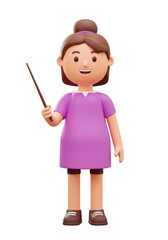 3d Cute Teacher with Pointer Cartoon Character Render Illustration