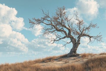 old dying tree on the hill by generative ai