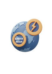3D Earth Hour Blue Globe Energy Concept on Transparent Background