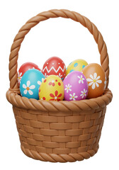 3D Easter Basket with Colorful Eggs Holiday Spring Design
