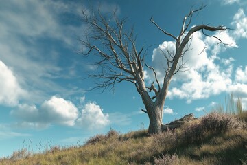 old dying tree on the hill by generative ai