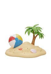 3D Cartoon Beach Sand Tropical Palm Vacation Holiday Illustration