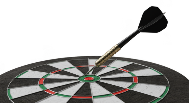 3D Dartboard with a Dart Hitting Bullseye Success Achievement