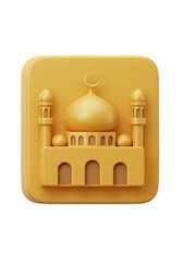 3D Golden Mosque Islamic Building Isolated Transparent Background