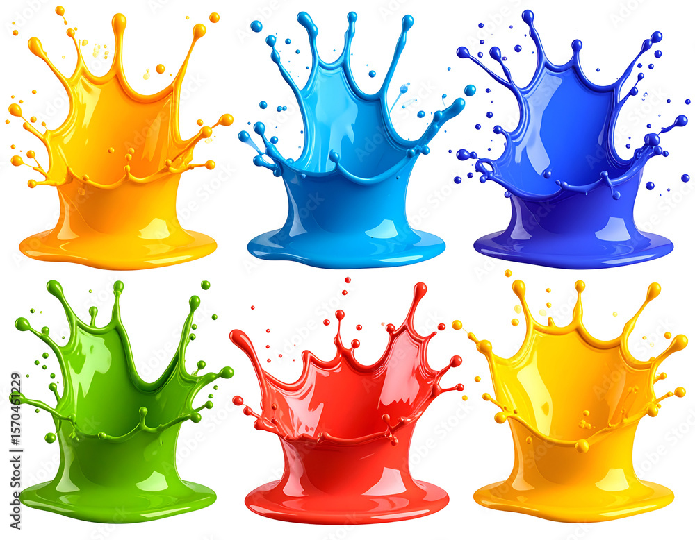 Poster colorful paint splashes arranged in a grid pattern