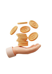 3D Hand with Stack of Euro Coins PNG Finance Success Illustration