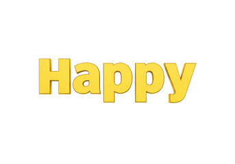 3D Happy Word in Yellow Cheerful Joyful Typography Transparent