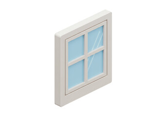 3D Isometric White Window Frame Transparent Background Illustration
