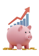 3D Pink Piggy Bank Increasing Financial Growth Illustration