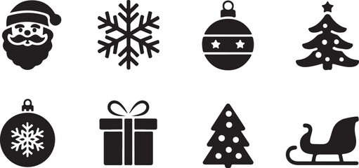 Winter Holiday Icons – Black & White Vector Set

