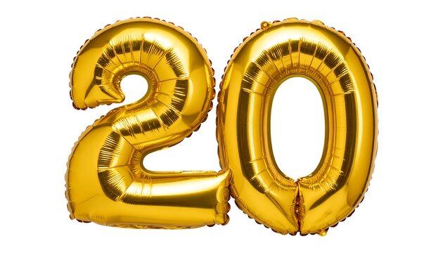 Gold balloons in the shape of the number 20