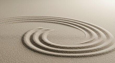 Serene sand garden featuring concentric circular raked patterns for meditation and mindfulness