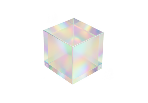 3d Render Holographic Cube Transparent Iridescent Geometric Shape Prism