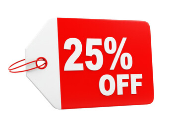 3D Render of 25 Percent Off Red Tag Transparent Background
