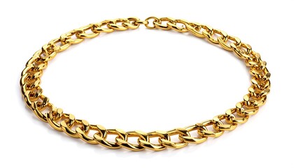 Gold chain necklace, circular, isolated