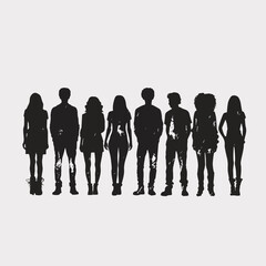 Silhouettes Group of Casual People in a Row
