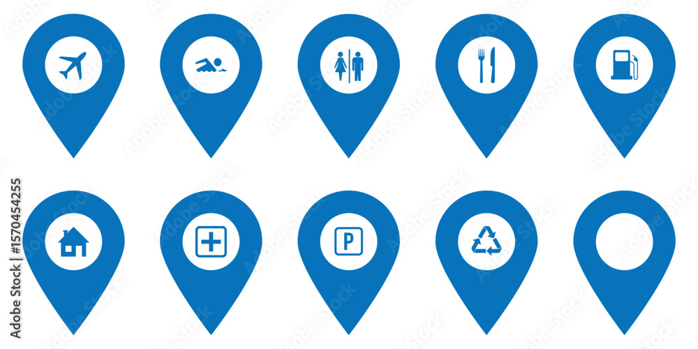 Poster location map pin icons set. modern map marker collection. pinpoint. location pin icon. map pin place
