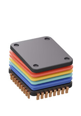 3d Render of Square Colorful Chip Microchip Layers Technology