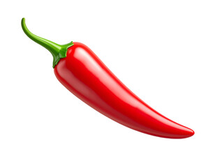 Glossy red chili pepper with a vibrant green stem, isolated on black background