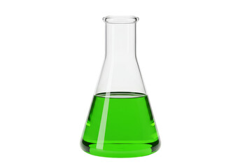 3D Rendering Green Liquid in Erlenmeyer Flask Chemistry Experiment