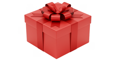 3D Rendering Vivid Red Gift Box tied with Ribbon Isolated