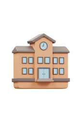 3D School Building Facade Beige Architecture Educational Illustration