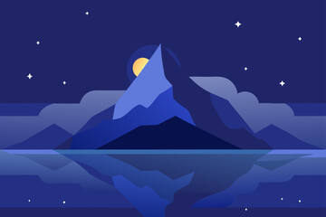 Fototapeta premium mountain landscape with moon and stars