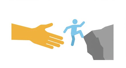 Helping hand reaching to a person on the edge of a cliff vector art
