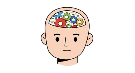 Head with gears inside representing thought process and mental activity