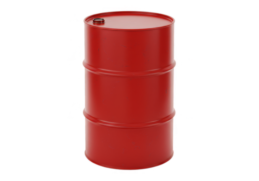 3D Rendering Red Metal Oil Barrel Drum Container Transparent Background