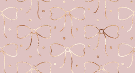 Feminine seamless pattern with gold bows ornament.