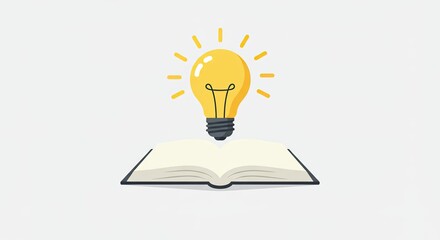 Lightbulb above open book shows knowledge and creative learning process