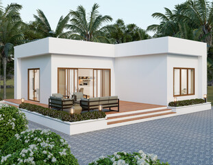 Modern White House with Patio and Palm Trees
