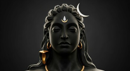 Meditative statue of Lord Shiva with crescent moon