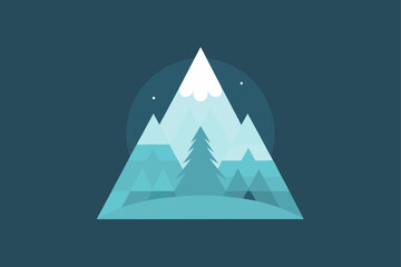 Fototapeta premium Serene Mountain Landscape Minimalist Illustration of a Snowy Peak and Forest