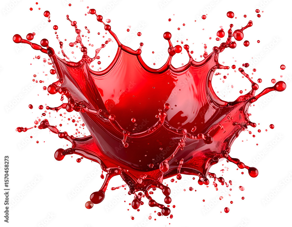 Poster vibrant red liquid exploding in a dynamic splash against a black background, showcasing its glossy t