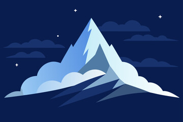 Majestic Mountain Peak at Night A Serene Illustrated Landscape