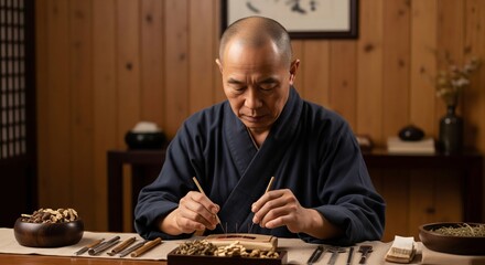 Acupuncture Practitioner Performing Traditional Chinese Medicine Therapy