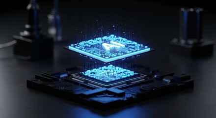 Futuristic AI Computer Chip with Glowing Light, Artificial Intelligence Concept